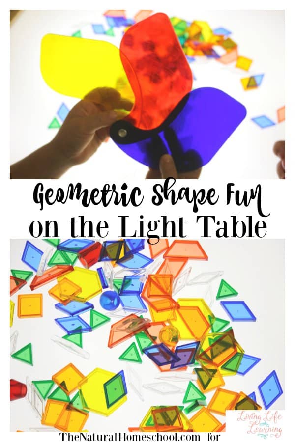 We are excited to be sharing with you the geometric shape fun on the light table that we had this month. It was fascinating to watch them learn.
