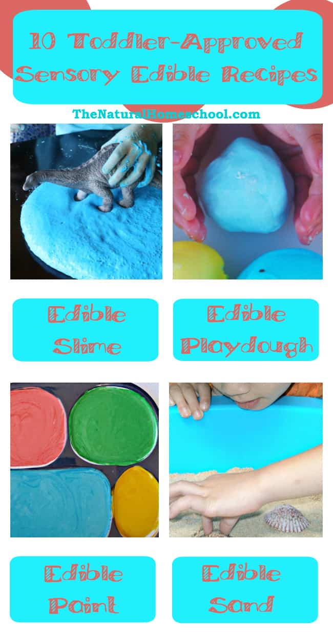 Here is a really fun group of DIY recipes for Sensory Play Edible Recipes at home. These sensory play sands, doughs, finger paints and slimes.