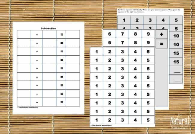 Simply take a look at our other subtraction lessons and then take a look at more free printable Montessori Math worksheets for subtraction here!
