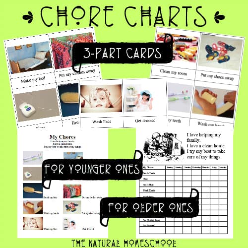 In this post, you will see two kinds of chore charts for multiple children with some free printable charts and cards.
