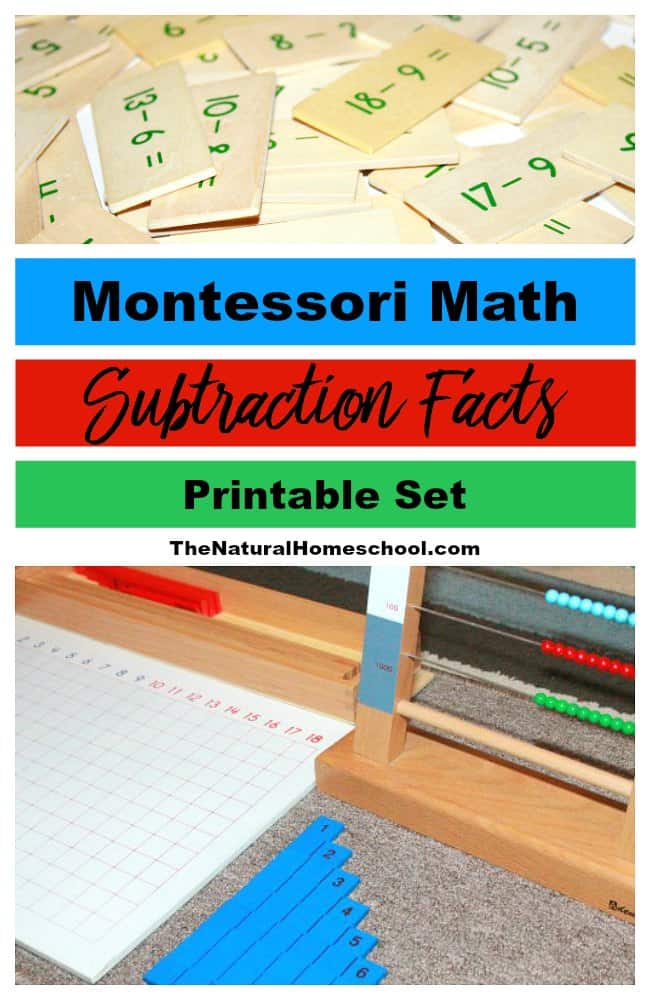 Montessori Math Subtraction Facts - Presentation and Printable