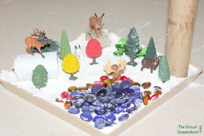 We used this bin with different animals as a sensory bin or a Winter diorama about animals that hibernate in Winter, but now, it is about animals that adapt in Winter. Come see!