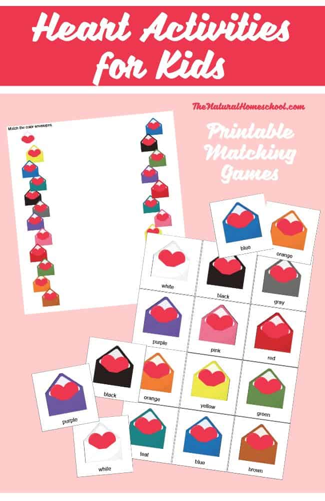 heart activities for kids printable matching games
