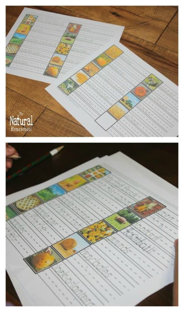 In this post, I am super excited to share with you some beautiful Fall printables for kids! It is a set of Montessori-Inspired Handwriting Pages that will introduce children to Fall words, they will help practice handwriting and also make a nice book out of them.