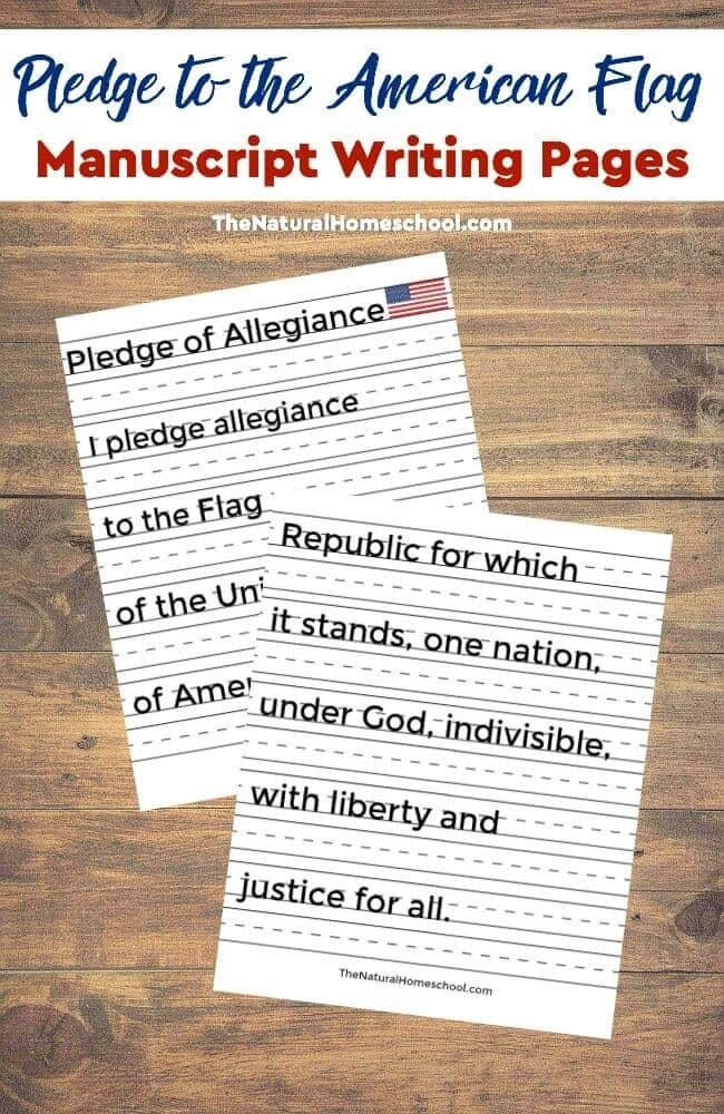 In this post, we share a printable set of the American flag with the pledge of allegiance. This is part of our Tour of the USA series! We hope you enjoy this set of Printable Manuscript Pledge of Allegiance Pages.