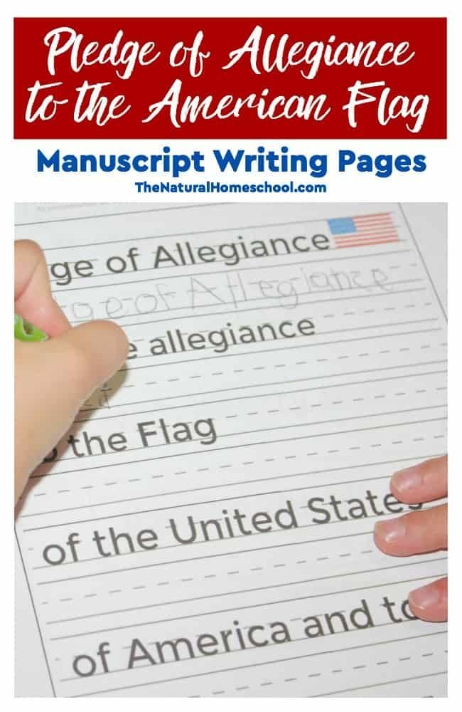 In this post, we share a printable set of the American flag with the pledge of allegiance. This is part of our Tour of the USA series! We hope you enjoy this set of Printable Manuscript Pledge of Allegiance Pages.