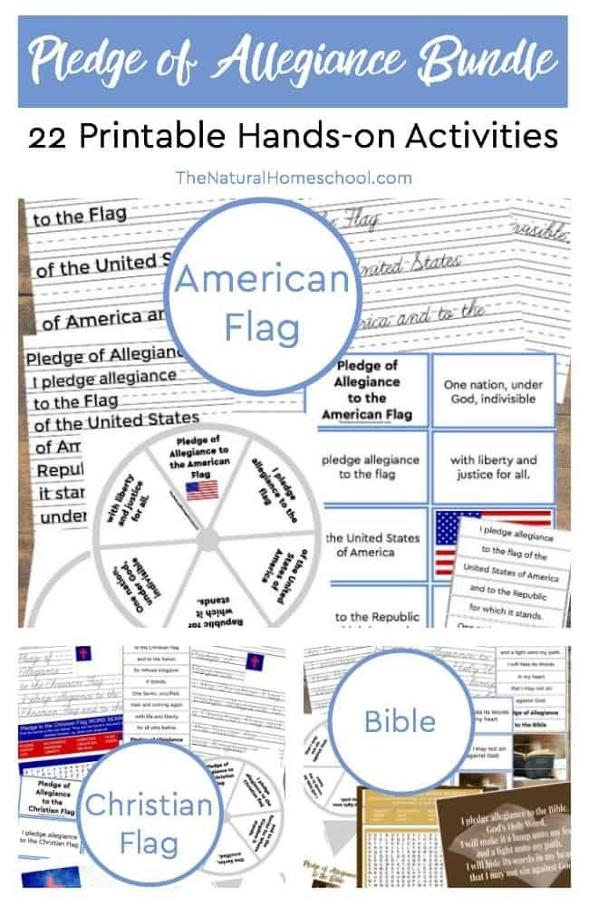 This big printable bundle includes the Pledge of Allegiance to the American Flag, to the Christian Flag and to the Bible.