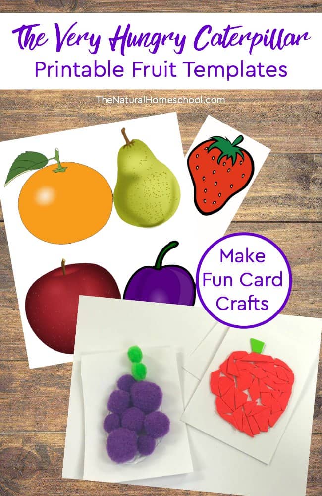 We love Eric Carle and The Very Hungry Caterpillar printables that we are sharing lately! In this post, we made beautiful cards using different materials. These cards were made with printable hungry caterpillar fruit shapes! They all turned out amazing!