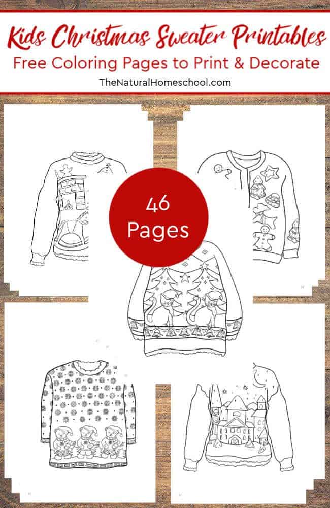 From coloring a super tacky Christmas sweater coloring page or a sweet teddy bear gift, your kids will have a lot of fun celebrating the Christmas season with these 46 free coloring pages to print!