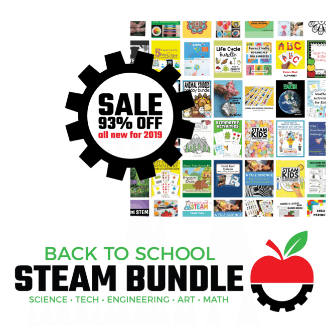 The Back to School STEAM Bundle sale is happening August 7th-12th. 3 different products, all 93% off!