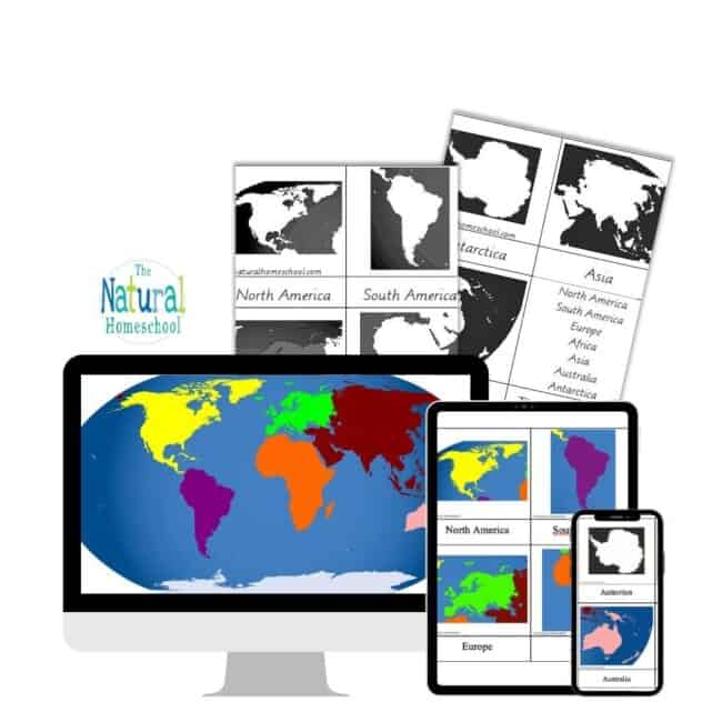We need you to get the Continents 3-Part Cards Printable and for you to be able to do these 4 Continent Studies activities at home with your children.