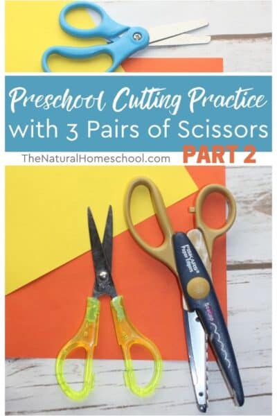 In this article, we will cover some cutting practice activities that preschoolers can do with 3 pairs of scissors: blunt blade scissors, training scissors and advanced decorative pattern scissors.